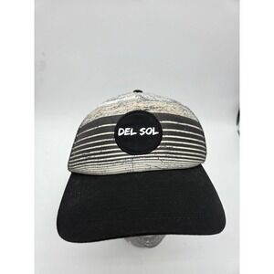 Del Sol‎ Hat Cap Snap Back Black White Mesh Trucker Patch OSFM Polyester Mens